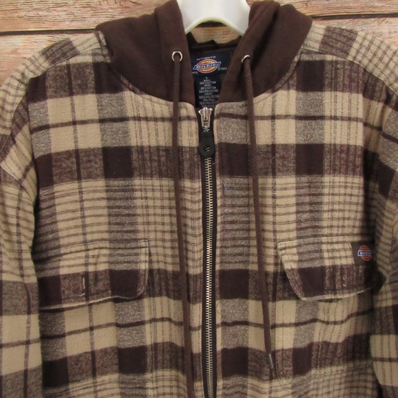 Dickies Other - Dickies Brown/Tan Plaid Zip Front Men's Hooded Jacket L